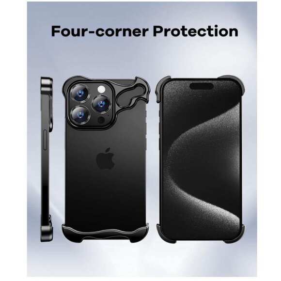 MINIMALIST PHONE CASE Metal Frameless BLACK Case iPhone 15 Pro Max - Picture 2 of 6